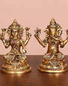 Brass Ganesha And Lakshmi Idols (6.8 Inch)