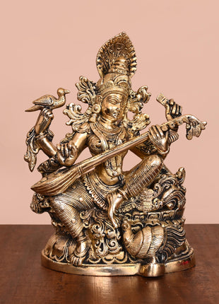 BRASS GODDESS SARASWATI IDOL (11")
