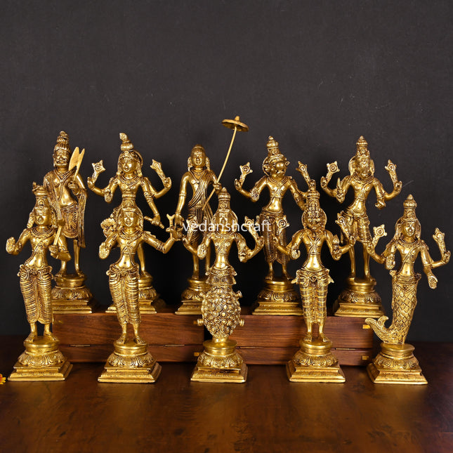 Brass Dashavatara / Vishnu Avatar Statue Set (9")