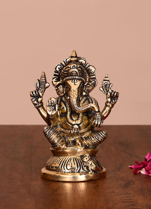 Brass Blessing Ganesha Idol (4.5 Inch)