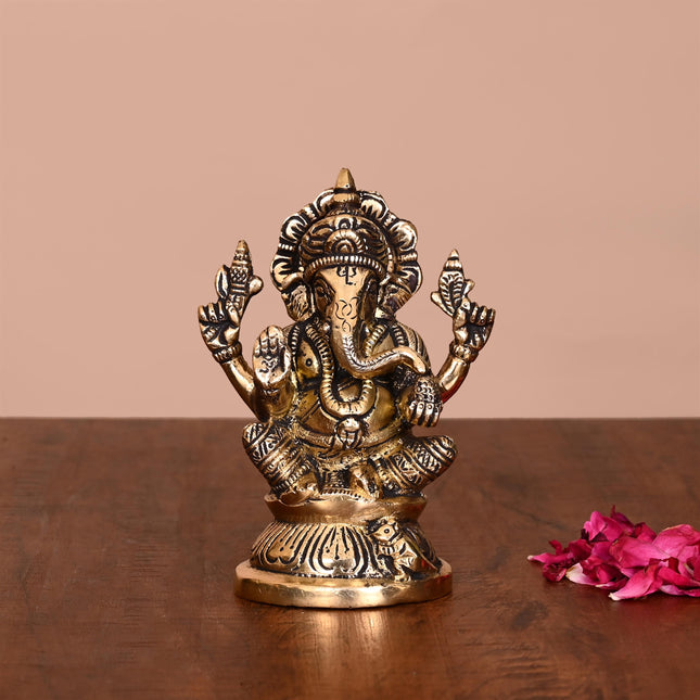 Brass Blessing Ganesha Idol (4.5 Inch)