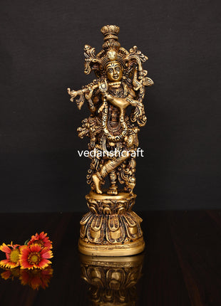 Brass Lord Krishna With Base Idol/Statue (14 Inch)