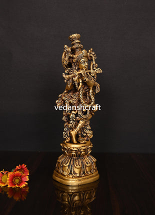 Brass Lord Krishna With Base Idol/Statue (14 Inch)