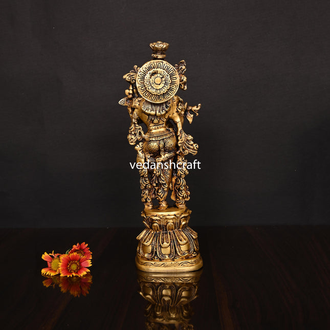 Brass Lord Krishna With Base Idol/Statue (14 Inch)