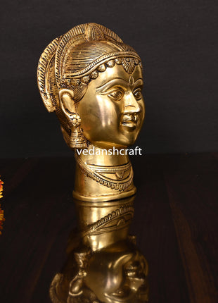 Brass Goddess Parvati Head Idol (7.5 Inch)