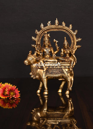 Brass Superfine Shiva Parvati With Nandi Idol (8 Inch)
