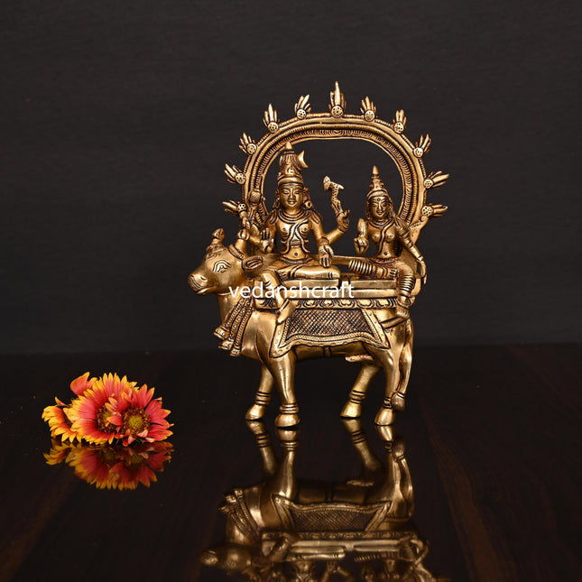 Brass Superfine Shiva Parvati With Nandi Idol (8 Inch)
