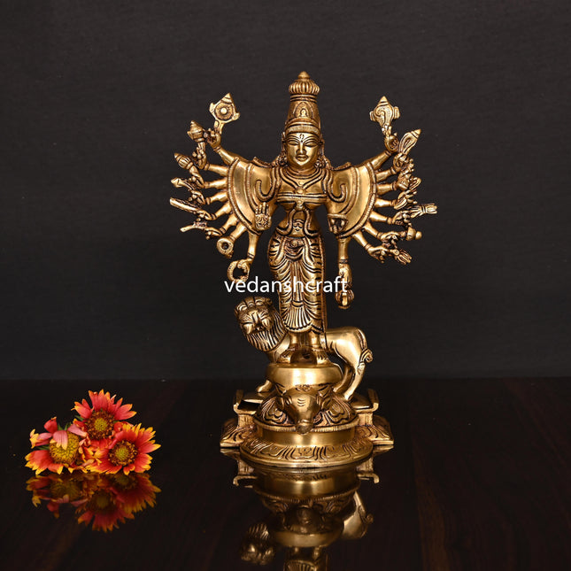 Brass Goddess Mahishasura Mardini Superfine Idol (9.5 Inch)