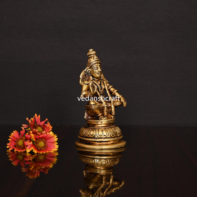 Brass Lord Ayyappa/Ayyappan Idol (5.2 Inch)