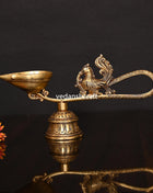 Brass Ethnic Peacock Diya With Bell (4.5 Inch)