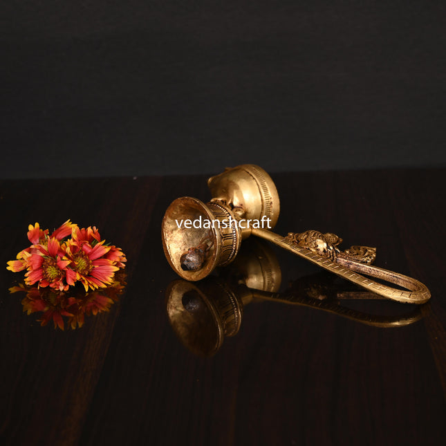 Brass Ethnic Peacock Diya With Bell (4.5 Inch)