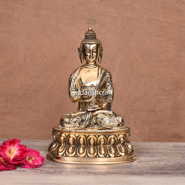 Brass Hand carved Blessing Buddha (8.5 Inch)