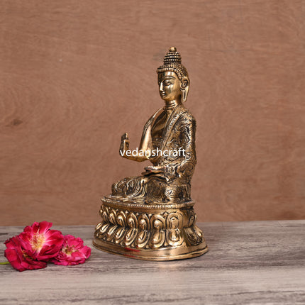 Brass Handcarved Blessing Buddha (8.5 Inch)
