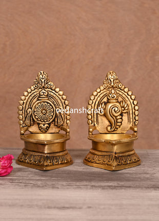 Brass Shankh And Chakra Diya Set (4.5 Inch)