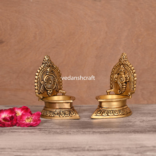 Brass Shankh And Chakra Diya Set (4.5 Inch)