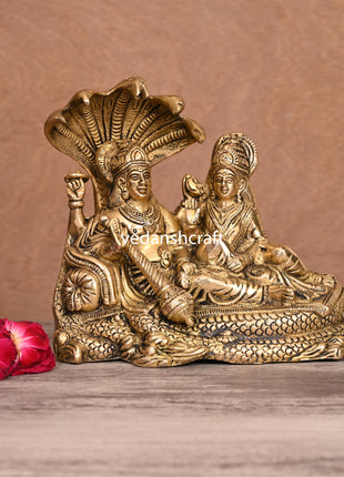 Brass Vishnu Lakshmi On Sheshnag Idol (6.5 Inch)