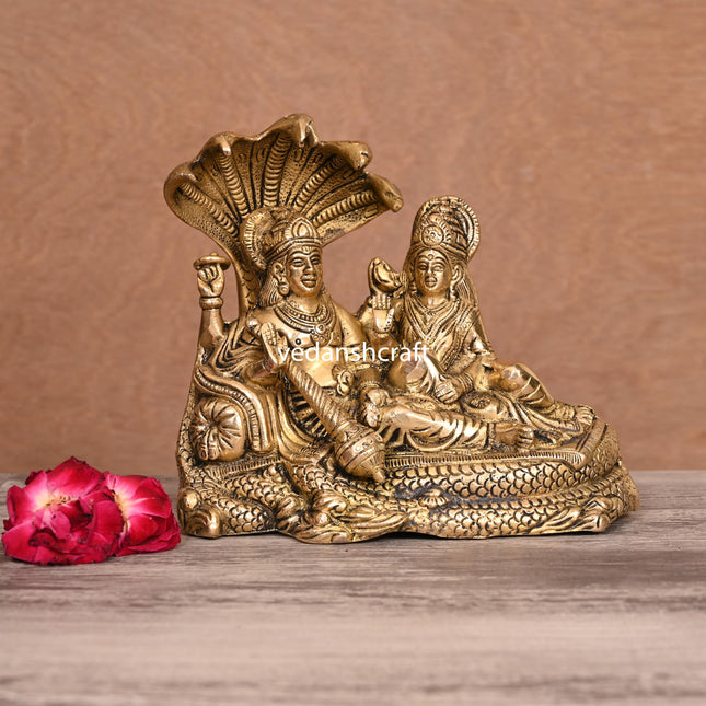 Brass Vishnu Lakshmi On Sheshnag Idol (6.5 Inch)