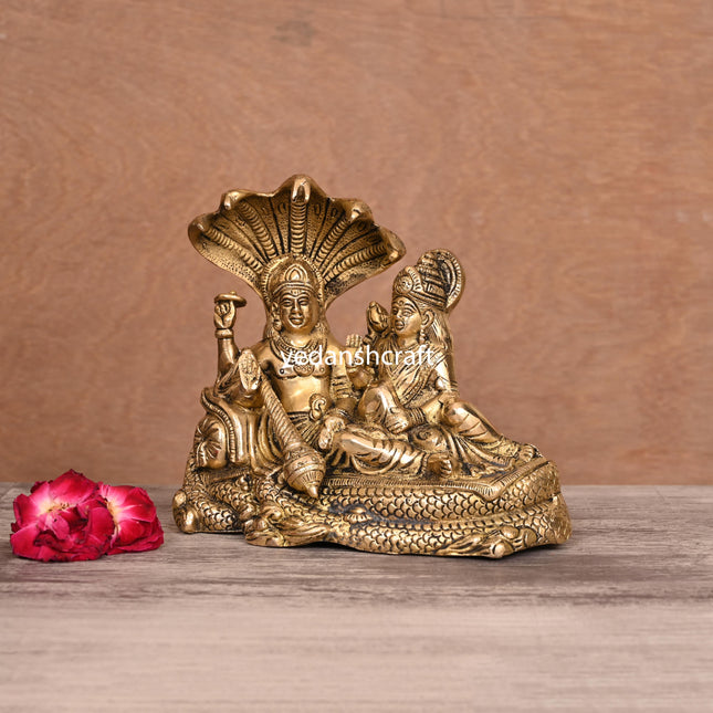 Brass Vishnu Lakshmi On Sheshnag Idol (6.5 Inch)