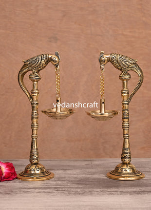 Brass Peacock Hanging Diya Pair (11 Inch)