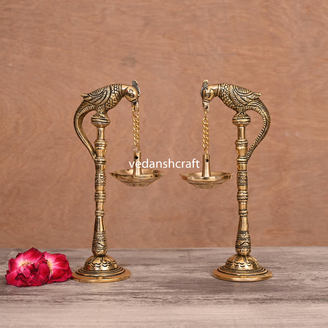 Brass Peacock Hanging Diya Pair (11 Inch)