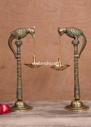 Brass Peacock Hanging Diya Pair (11 Inch)