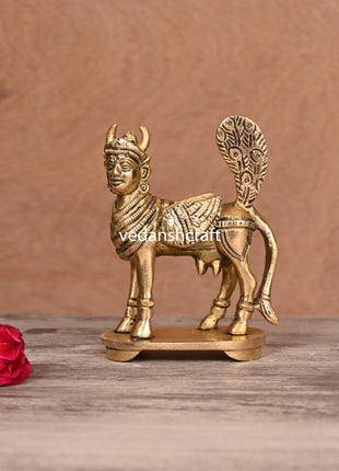 Brass Kamdhenu Cow Idol (4.5 Inch)