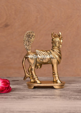 Brass Kamdhenu Cow Idol (4.5 Inch)