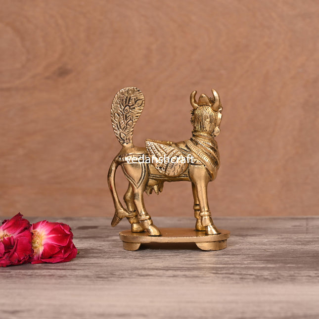 Brass Kamdhenu Cow Idol (4.5 Inch)