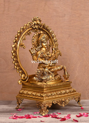 Brass Superfine Saraswati On Throne (14 Inch)