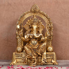 Brass Ganesha On Throne (Singhasan) Idol (16.5