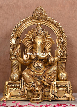 Brass Ganesha On Throne (Singhasan) Idol (16.5")