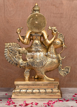 Brass Saraswati Sitting On Swan Figurine (20 Inch)