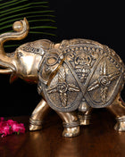 Brass Royal Elephant Statue Home Accent (15 Inch)