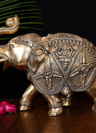 Brass Royal Elephant Statue Home Accent (15 Inch)