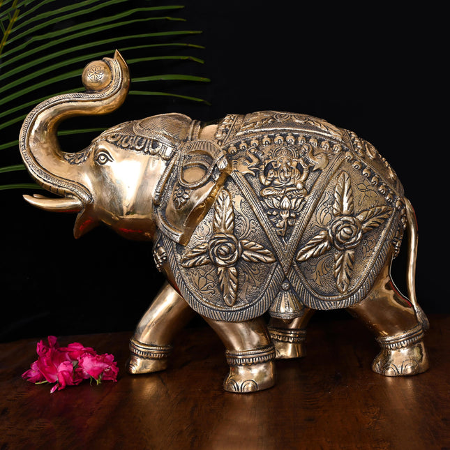 Brass Royal Elephant Statue Home Accent (15 Inch)