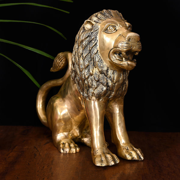 Brass Lion Statue (16 Inch)