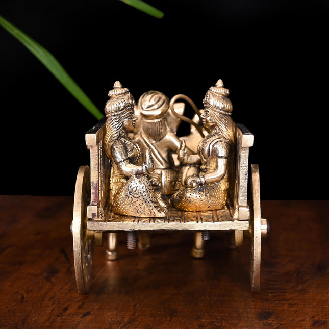 Brass Ganesha Double Bullock Cart (5.8 Inch)