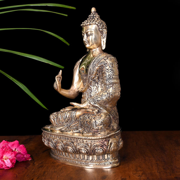 Brass Handcarved Blessing Buddha (13 Inch)