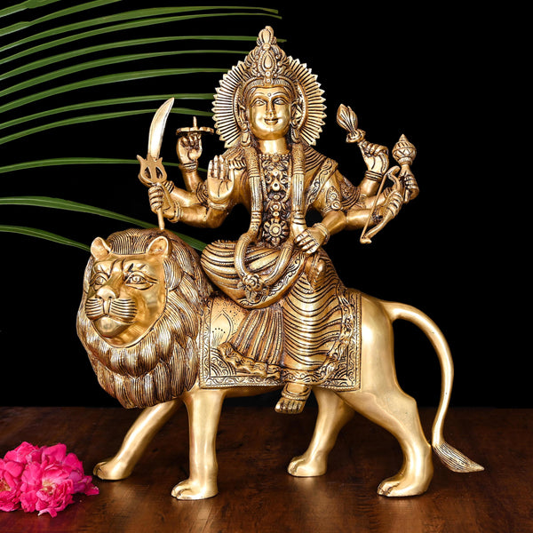 Brass Goddess Durga Superfine Idol (16.5 Inch)