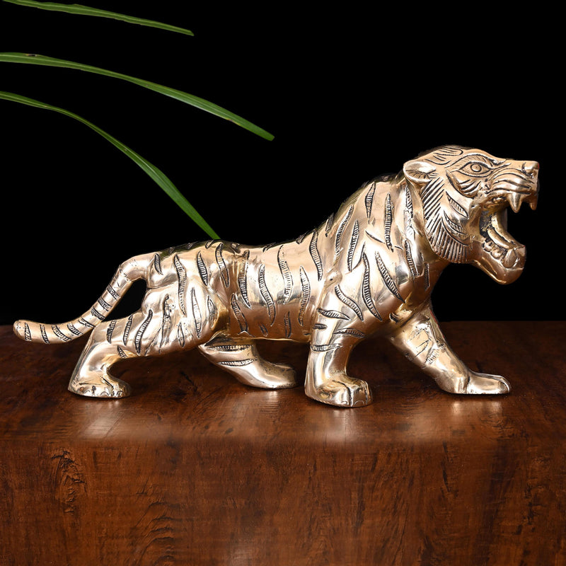 Brass Fierce Roaring Tiger Statue (7.2 Inch)