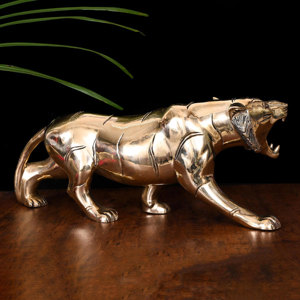 Brass Fierce Roaring Tiger Statue (7.5 Inch)