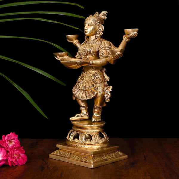 Brass Dancing Deep lakshmi With Five Arms (13.5 Inch)