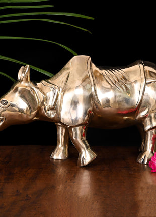 Brass Rhino Statue Figurine (10 Inch)
