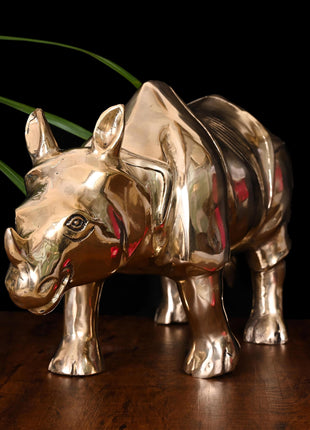 Brass Rhino Statue Figurine (10 Inch)