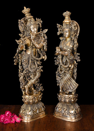 Brass Radha Krishna Statue Set (30 Inch)