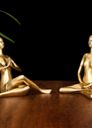 Brass Yoga Lady Statue Set (7.5 Inch)