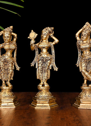 Brass Three Apsara Idol Set (9.5 Inch)
