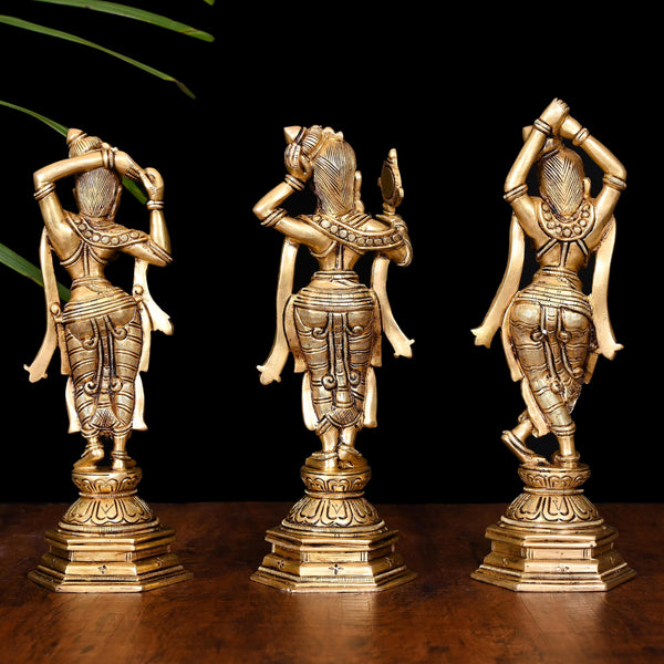 Brass Three Apsara Idol Set (9.5 Inch)