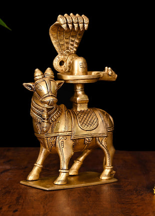 Brass Superfine Nandi With Shivling Idol (8 Inch)