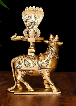 Brass Superfine Nandi With Shivling Idol (8 Inch)